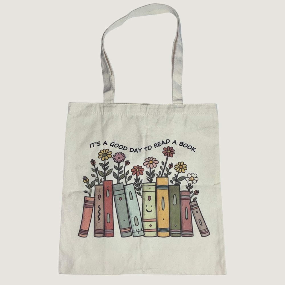 I Wish I Had Shelf Control Book Floral Canvas Tote Bag Cream Graphic - Picture 3 of 6